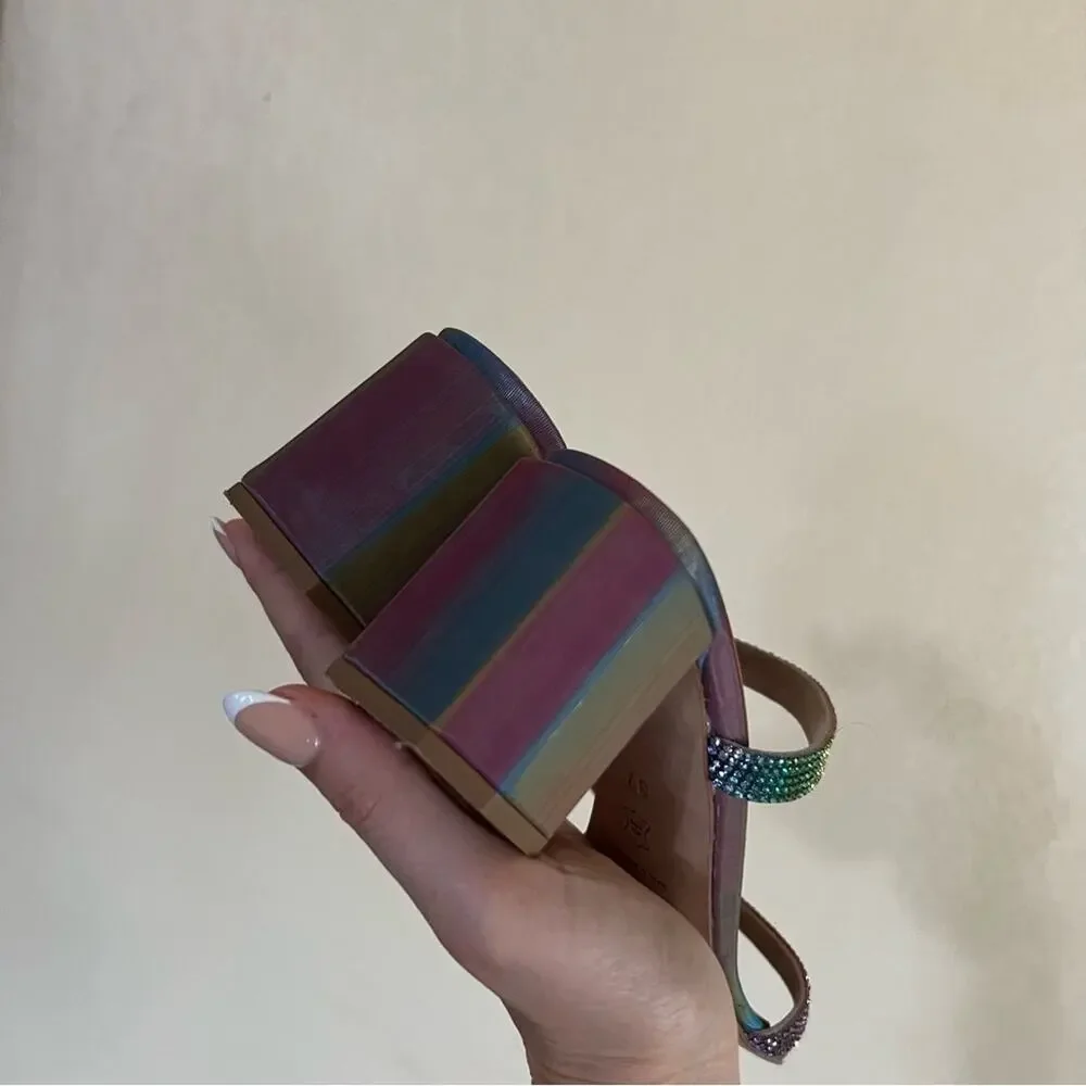By Far Tanya multicolor rainbow iridescent crystal heeled mule sandal 37/7